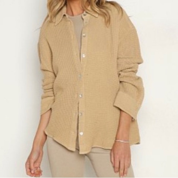 Tops - donni waffle button down top in lychee